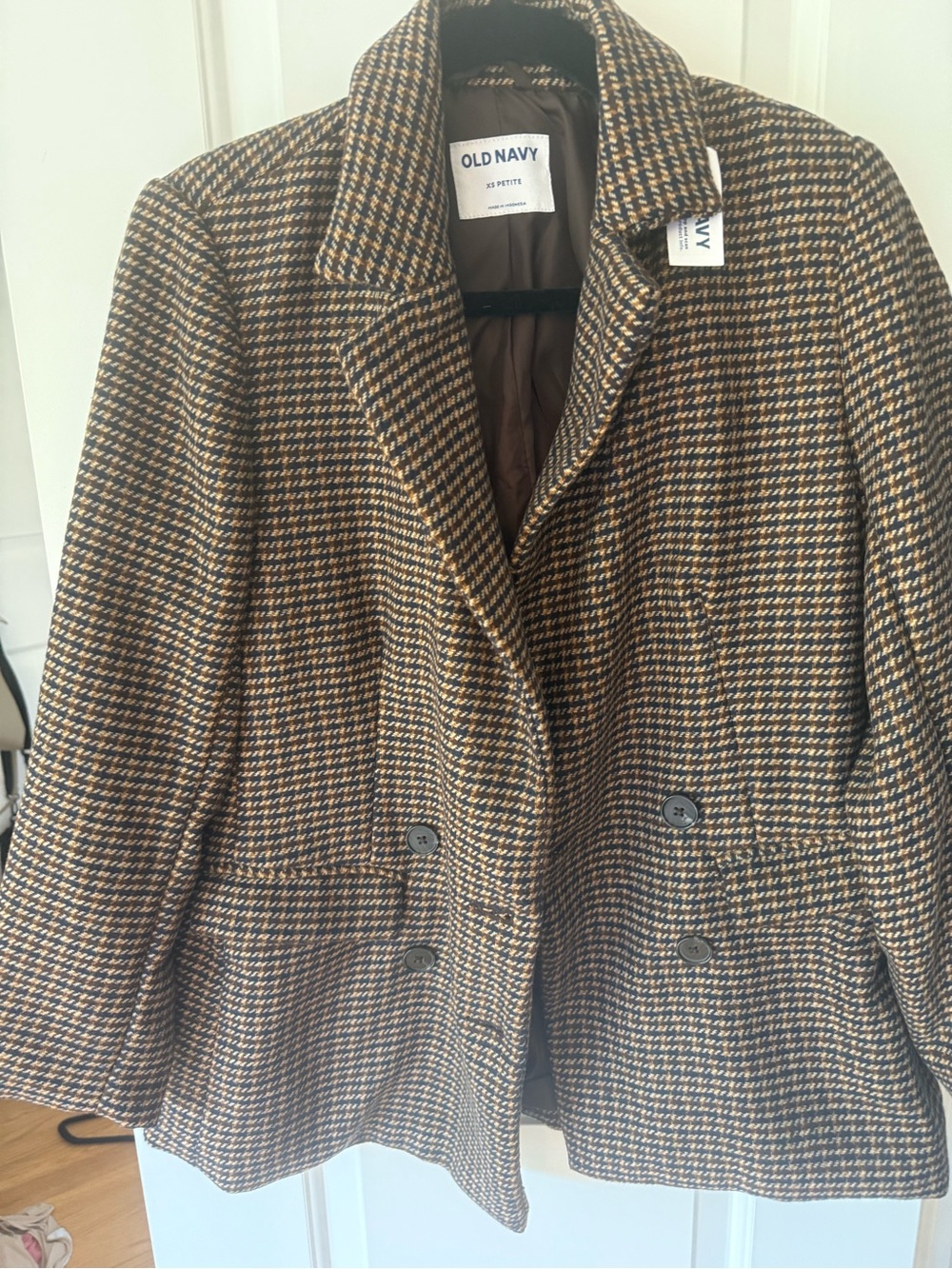 Old Navy Women's Brown Houndstooth Double-Breasted Coat - New with Tags!